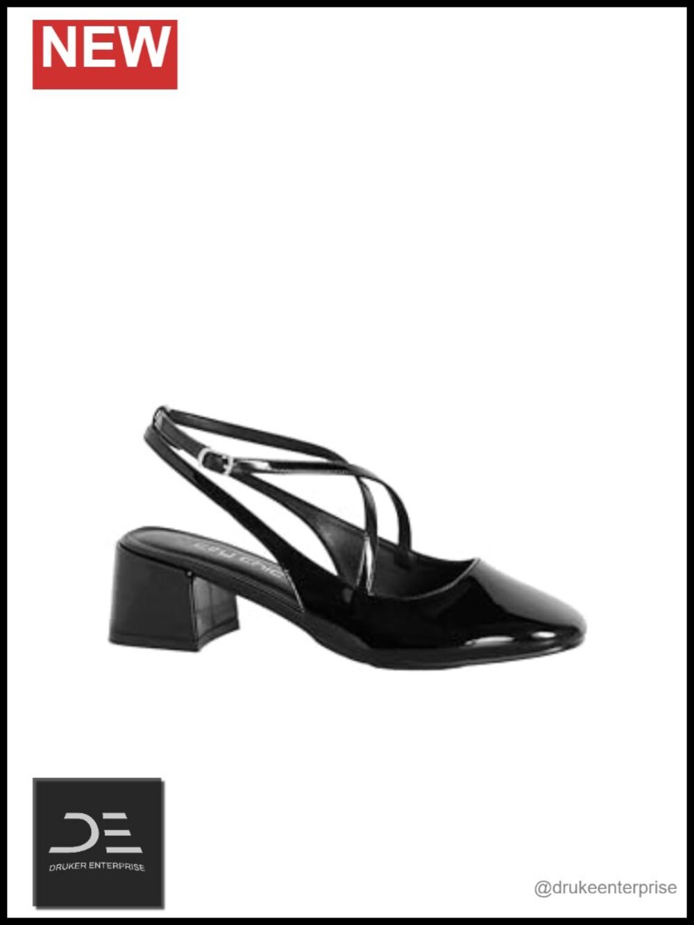 Plus Size Wide Fit Block Heel Pumps - Patent Faux Leather